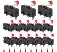 MKBKLLJY 15PCS Mini Micro Limit Switch KW12-3 AC 5A 125V 250V SPDT 1NO 1NC Micro Switch Normally Open Close Limit Switch with Roller Lever Arm 19mm 3 Pin Snap SPDT 10PCS 2.8 Cold Pressed Terminal