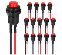 MKBKLLJY 15Pcs Self-locking Switch 12mm Red Mini Latching Push Button Switch ON Off AC 250V/1.5A 125V/3A Micro Round Push Button Switch 2Pin 12V with Pre-wired Wires for PC Table Lamp DIY model
