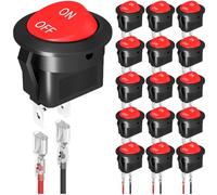 MKBKLLJY 16Pcs Round Rocker Switch 12V DC ON Off Switch Circle Red Toggle Switch 2Pin SPST 2Position 6A/250V 10A/125V AC 20mm Mini Rocker Switch with Terminal Wires for Auto Car Marine Boat DIY