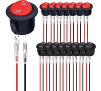 MKBKLLJY 16Pcs Round Rocker Switch ON Off 6A 250V AC 10A 125V AC SPST 2 Pin 20MM Mini Rocker Switch Snap-in Design for Car Boat Automotive RV with Locked Terminal Wires 2Color(Black/Red-Black)