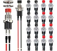 MKBKLLJY 18Pcs 7mm Mini Round Pushbutton Switches 1A 250V AC 2 Pins SPST ON OFF Momentary Push Button Switch with Pre-soldered Wires for Car, Boat 2 Color(Red/Black)