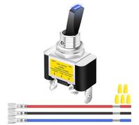 MKBKLLJY 1Pcs Illuminated Toggle Switch DC 12V 30A SPST 3Pin ON OFF Blue LED Switch with Locked Terminal Wires and Wiring Caps for Auto Car Boat Motorhomes LED lights Fog lights Underglow lights