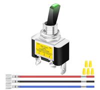 MKBKLLJY 1Pcs Illuminated Toggle Switch DC 12V 30A SPST 3Pin ON OFF Green LED Switch with Locked Terminal Wires and Wiring Caps for Auto Car Boat Motorhomes LED lights Fog lights Underglow lights