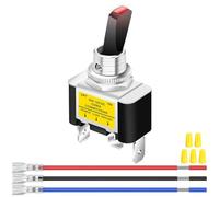 MKBKLLJY 1Pcs Illuminated Toggle Switch DC 12V 30A SPST 3Pin ON OFF Red LED Switch with Locked Terminal Wires and Wiring Caps for Auto Car Boat Motorhomes LED lights Fog lights Underglow lights