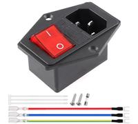 MKBKLLJY 1Pcs Inlet Module Plug 3Pin AC 10A 250V LED Rocker Switch Power Socket IEC320 C14 10A Male Power Switch with 10A Fuse Extension Cord Mounting screws Cable Tie for Arcade machine 3D Printer