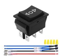 MKBKLLJY 1Pcs Momentary Motor Polarity Reverse Rocker Switch Black DC 20A 12V DPDT 6Pin 3Position (ON)-Off-(ON) 16A 250V AC/20A 125V AC Automatic Reset Switch with Jumper Wires Wiring cap for Boat