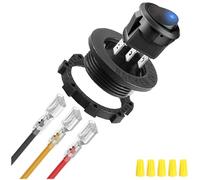 MKBKLLJY 1Pcs Round Rocker Switch Blue LED DC 20A 12V/10A 24V 3Pin Wired LED Light Power On Off Switch SPST Lighted Toggle Switch with Locked Terminal Wires for Car Truck RV Vehicle Marine Yacht