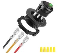 MKBKLLJY 1Pcs Round Rocker Switch Green LED DC 20A 12V/10A 24V 3Pin Wired LED Light Power On Off Switch SPST Lighted Toggle Switch with Locked Terminal Wires for Car Truck RV Vehicle Marine Yacht