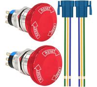 MKBKLLJY 2 Pcs 22mm Metal Emergency Stop Push Button Switch Latching 5A 12V-250V Waterproof RESET SPDT Mushroom 7/8" Mouting Hole 3Pin 1NO 1NC With Wire Connection Plug Rubber Ring