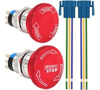 MKBKLLJY 2 Pcs 22mm Metal Emergency Stop Push Button Switch Latching 5A 12V-250V Waterproof Stainless Steel SPDT Mushroom 7/8" Mouting Hole 3Pin 1NO 1NC With Wire Connection Plug Rubber Ring