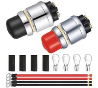 MKBKLLJY 2 Pcs Heavy Duty Push Button Momentary Switch 12V 50A Waterproof Push Button Momentary Starter Switch, for 12V Engine Start Car Truck Boat ATV Lawn mower with 12AWG 10cm O Ring Terminal Cable