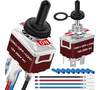 MKBKLLJY 2 PCS Momentary Reverse Polarity Toggle Switch 4 Pin DC Motor Control 15A 250V AC 3 Position (ON)-Off-(ON) DPDT with Waterproof Cap Cover Terminal Wire BV2 Connector for RV Power Jack