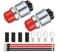 MKBKLLJY 2 Pcs Push Button Momentary Starter Switch 12V 50A Waterproof Heavy Duty Push Button Momentary Switch, for Car Truck Boat ATV Lawn mower with 12AWG 10cm O Ring Terminal Cable(Red, 2Pcs)