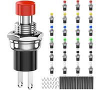 MKBKLLJY 24Pcs 7mm Momentary Push button Switch AC 250V 1A 2Pin SPST Red/Yellow/Blue/Green/Black/White ON OFF Mini Round Switch with Solder wire and Heat shrink tubing for Car Boat Coffee maker