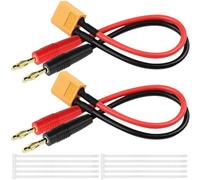 MKBKLLJY 2Pairs XT60 Male Connector to 4.0mm Banana Male Plug Lipo Battery Charge Lead Adapter with 14AWG 1FT/30.4cm Silicone Wire Cable Ties for RC Model Elicopter Toys FPV Drones Quadcopter Car