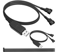MKBKLLJY 2PCS 12V USB to Dual 3-Pin / 4-Pin PC Fan Power Adapter Cable Full Speed Voltage Step-Up Computer Cooling Connector 55cm (21.6inch) Black Sleeved with Cable Zip Ties