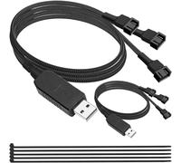 MKBKLLJY 2PCS 12V Voltage Step-Up USB to 3 Way 3-Pin / 4-Pin PC Fan Power Adapter Cable Full Speed Computer Cooling Connector 55 cm (21.6 inch) Black Sleeved with Cable Zip Ties
