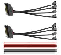 MKBKLLJY 2PCS 15-Pin SATA to 4 PC Fan Power Adapter Cable 10.6inch/27cm 15pin SATA to 4 x 3 pin / 4 Pin PC Case Cooling Fan Splitter Extension Power Cable Adapter Black Sleeved Braided with Cable Tie