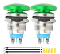 MKBKLLJY 2Pcs 16mm Green Mushroom Head Push Button Switch SPST IP65 Waterproof DC 12V 3A AC 110V 5A Momentary Push Button with Domed Screw Terminal Wires and Wiring Cap for Car Boat Truck