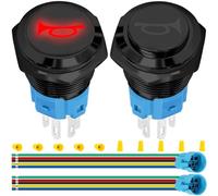 MKBKLLJY 2PCS 16MM Horn Switch Raised Speaker Horn Momentary Push Button Switch DC 12V-24V 5A 5/8" Mounting Hole Red LED Light Waterproof Black Stainless Steel Shell SPDT with Pre-Wiring for Car
