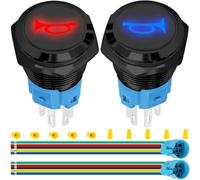 MKBKLLJY 2PCS 16MM Horn Switch Raised Speaker Horn Momentary Push Button Switch DC 12V-24V 5A 5/8" Mounting Hole Red Bule LED Light Waterproof Black Stainless Steel Shell with Pre-Wiring for Car