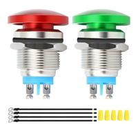MKBKLLJY 2Pcs 16mm Mushroom Head Push Button Switch SPST IP65 Waterproof DC 12V 3A AC 110V 5A Momentary Push Button with Domed Screw Terminal Wires and Wiring Cap for Car Boat Truck 2Colors(Red/Green)