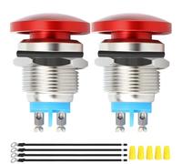 MKBKLLJY 2Pcs 16mm Red Mushroom Head Push Button Switch SPST IP65 Waterproof DC 12V 3A AC 110V 5A Momentary Push Button with Domed Screw Terminal Wires and Wiring Cap for Car Boat Truck