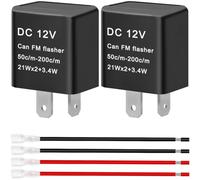 MKBKLLJY 2PCS 2 Pin Flasher Relay 12V Flash Adjustable Fixes Bikes Motorcycle LED Electronic Turn Signal and Hazard Warn Hyper Blink Flash for LED Halogen Bulbs Replacement (50c/m-200c/m 21Wx2+3.4W)
