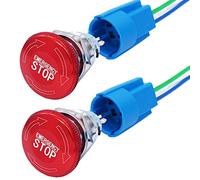 MKBKLLJY 2Pcs 22mm Metal Emergency Stop Push Button Swicth Latching 12-250V 1NO 1NC Stianless Steel 7/8" Mouting Hole for electromagnetic starter,Contactor,relay etc. with Wire Socket Plug