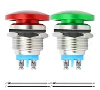 MKBKLLJY 2Pcs 22mm Mushroom Head Push Button Switch Momentary Push Button IP65 Waterproof DC 12V 3A AC 110V 5A SPST with Domed Screw and Terminal Wires for Car Boat Truck Dryer 2Color(Red/Green)