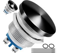 MKBKLLJY 2PCS 22mm Mushroom Momentary Head Push Button Switch 12V 24V 36 DC 110V 250V AC 5A SPST IP65 Waterproof Metal Shell 7/8'' Domed with Terminal Wires, for Car Boat Truck (Black)