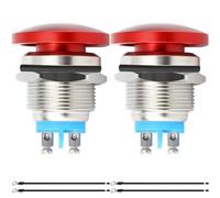 MKBKLLJY 2Pcs 22mm Red Mushroom Head Push Button Switch Momentary Push Button IP65 Waterproof DC 12V 3A AC 110V 5A SPST with Domed Screw and Terminal Wires for Car Boat Truck Dryer Coffee machine