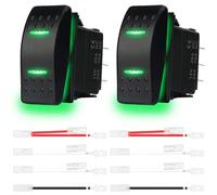 MKBKLLJY 2Pcs Automatic Lock Rocker Switch Toggle On/Off/On 3 Position Waterproof DC 12V/20A 24V/10A 7Pin DPDT Green LED Light, with Jumper Wires Set for Marine Boat Truck Car Caravan RV SUV ATV