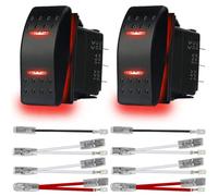 MKBKLLJY 2Pcs Automatic Lock Rocker Switch Toggle On/Off/On 3 Position Waterproof DC 12V/20A 24V/10A 7Pin DPDT Red LED Light, with Jumper Wires Set for Marine Boat Truck Car Caravan RV SUV ATV