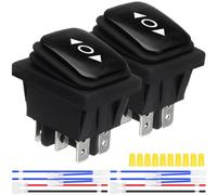 MKBKLLJY 2Pcs Black Momentary Polarity Reverse Switch Waterproof Control Rocker Toggle Switch 20A 12V DC 16A 250V/20A 125V AC DPDT 6Pin 3Position (ON)-Off-(ON) with Jumper Terminal Wires for Car Boat