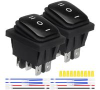 MKBKLLJY 2Pcs Black Polarity Reverse Switch Waterproof Control 20A 12V DC 16A 250V/20A 125V AC DPDT 6Pin 3Position ON/OFF/ON Snap-in Rocker Toggle Switch with Jumper Terminal Wires for Car Boat
