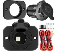 MKBKLLJY 2PCS Car Cigarette Lighter Socket DC 12V Power Outlet Adapter Replacement Waterproof Female Plug Accessories Kit with 60cm Cable Mounting Plate Fuse Screws for Marine Motorcycle ATV RV Trucks