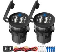 MKBKLLJY 2PCS Dual USB Quick Charger Socket Power Outlet 1A and 2.1A DC 12V-24V Waterproof Aluminum Blue LED light with Mounting Plate 60cm Cable Fuse Terminal for Car Boat Marine RV Mobile
