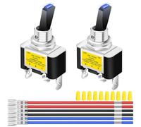 MKBKLLJY 2Pcs Illuminated Toggle Switch DC 12V 30A SPST 3Pin ON OFF Blue LED Switch with Locked Terminal Wires and Wiring Caps for Auto Car Boat Motorhomes LED lights Fog lights Underglow lights