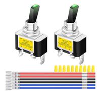 MKBKLLJY 2Pcs Illuminated Toggle Switch DC 12V 30A SPST 3Pin ON OFF Green LED Switch with Locked Terminal Wires and Wiring Caps for Auto Car Boat Motorhomes LED lights Fog lights Underglow lights