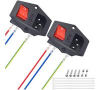 MKBKLLJY 2Pcs Inlet Module Plug 3Pin AC 10A 250V LED Rocker Switch Power Socket IEC320 C14 10A Male Power Switch with 10A Fuse Extension Cord Mounting screws Cable Tie for Arcade machine 3D Printer