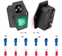 MKBKLLJY 2PCS Inlet Module Plug Male Power Socket Arcade Power Switch 10A 250V AC Rocker Switch Adapter Power Connector 3 Pin AC-14-F16A LED Light with 10A Fuse Terminals Fork Connector Screw