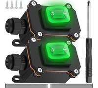 MKBKLLJY 2PCS Inline Cord Switch IP66 Waterproof AC 16A 250V / AC 20A 125V DPST Outdoor ON/Off Toggle Switch 4 Pin 2 Position with Green LED Rocker Button Screwdrive One-Side Entry and Exit Line