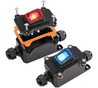 MKBKLLJY 2Pcs IP66 Waterproof DPST 12V DC 20A 4Pin 2 Position On Off Outdoor Toggle Switch with Red/Blue Light Rocker Button, Open Double Hole Two-Side Entry & Exit Line