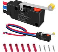 MKBKLLJY 2PCS IP67 Waterproof Micro Limit Switch Long Straight Roller Lever 10A 125V 250V SPDT 1NO 1NC 3 PIN Pre-Wired Black WS2 Micorswitch with M2.5 Screw, Butt Splice Connectors, for Electronic