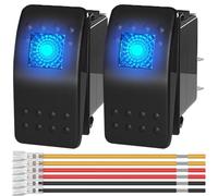 MKBKLLJY 2Pcs Marine Rocker Switch 12V Lighted Rocker Toggle Switch Blue LED Light Illuminated 3Pin SPST 2Position ON/Off Waterproof with Locked Terminal Wires for Boat UTV RZR ATV Car Automotive