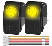 MKBKLLJY 2Pcs Marine Rocker Switch 12V Lighted Rocker Toggle Switch Yellow LED Light Illuminated 3Pin SPST 2Position ON/Off Waterproof with Locked Terminal Wires for Boat UTV RZR ATV Car Automotive