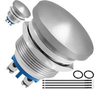 MKBKLLJY 2PCS Momentary 22mm 7/8'' Mushroom Head Push Button Switch DC 12V 3A AC 110V 5A SPST IP65 Waterproof Metal Shell with Terminal Wires, for Car Boat Truck Dryer (Silver)