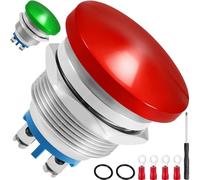 MKBKLLJY 2PCS Momentary 22mm Mushroom Head Push Button Switch IP65 Waterproof DC 12V 3A AC 110V 5A SPST Metal Shell 7/8'' Domed with Electrical Crimp Connectors, Screwdriver, for Car (Red/Green)