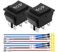 MKBKLLJY 2Pcs Momentary Motor Polarity Reverse Rocker Switch Black DC 20A 12V DPDT 6Pin 3Position (ON)-Off-(ON) 16A 250V AC/20A 125V AC Automatic Reset Switch with Jumper Wires Wiring cap for Boat